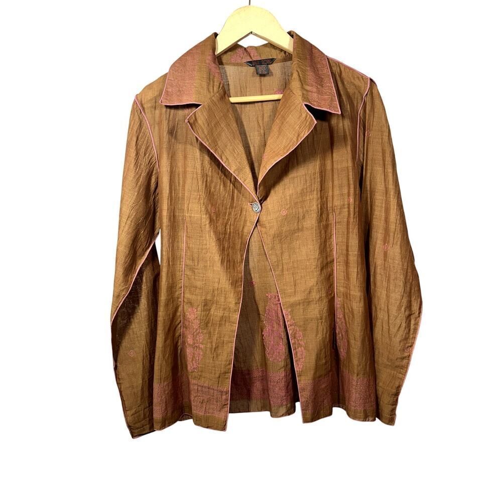 PAUL ROPP Women's One Button Cotton Blouse/Jacket Brown/Pink Size Large